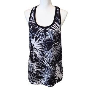 Fabletics Women's Athletic Tank Black White Abstract Leaf Print Racerback Size L